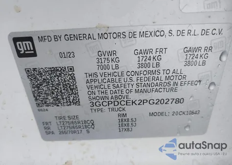 2023 Chevrolet Silverado 1500 4Wd Short Bed Custom Trail Boss из США, поврежденный, VIN 3GCPDCEK2PG202780